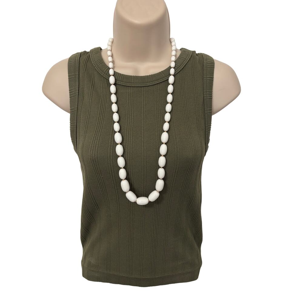 Women's White Beaded Gold Accent Necklace BOHO Cottagecore Neutral Simple Staple